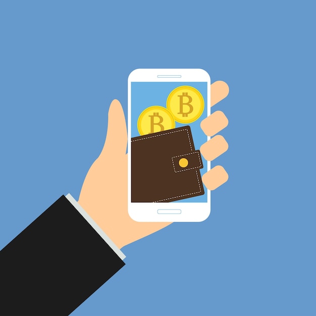 Monedero móvil con bitcoins Hand hold smartphone 1
