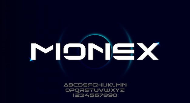 Monex, una fuente de alfabeto de tipografía deportiva moderna y atrevida. diseño de ilustración vectorial.