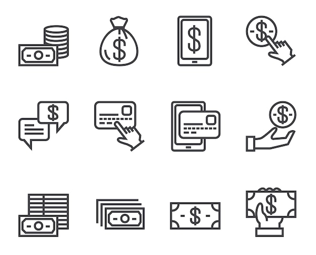 Money dollar coin cash line aislado conjunto de iconos simples Ilustración de diseño gráfico plano vectorial