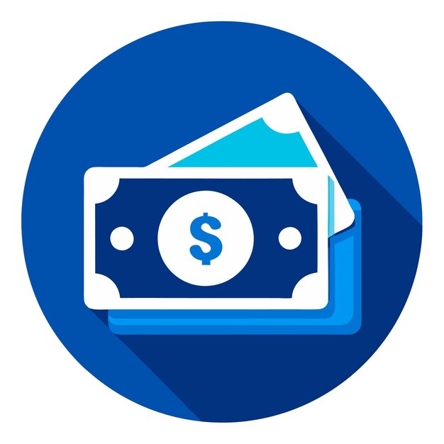Money Icon with Dollar Bills in a Blue Circle
