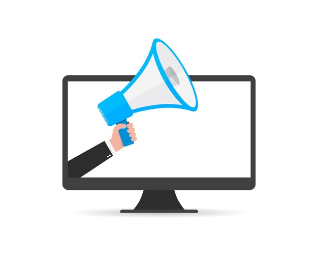Monitor con altavoz o megáfono ilustración vectorial