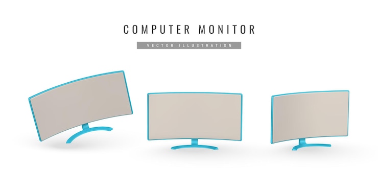 Vector monitor de computadora 3d realista en estilo de dibujos animados concepto de equipo de computadora ilustración vectorial