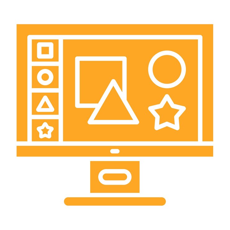 Vector un monitor de computadora con un árbol en la pantalla y un triángulo en la pantalla