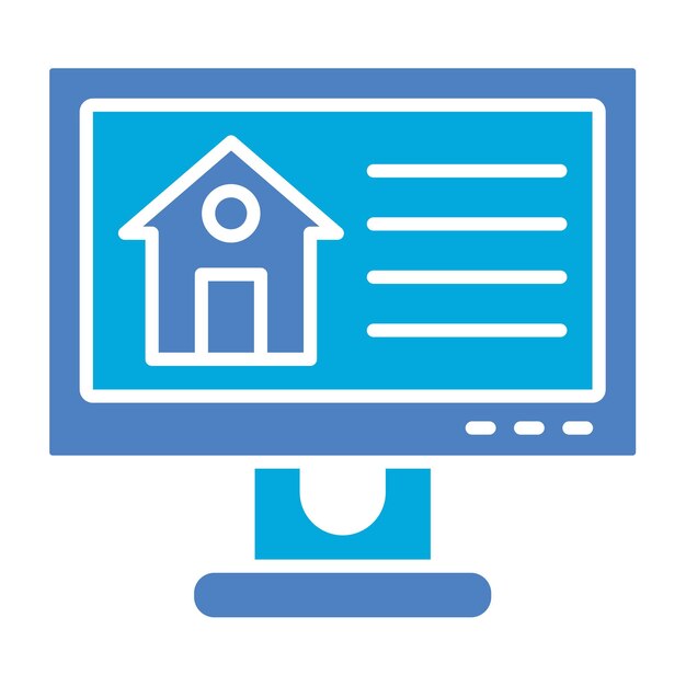un monitor de computadora azul con una casa en él