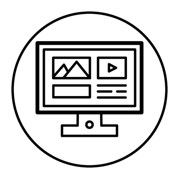 un monitor de computadora blanco y negro con un gráfico de un icono web en la parte inferior