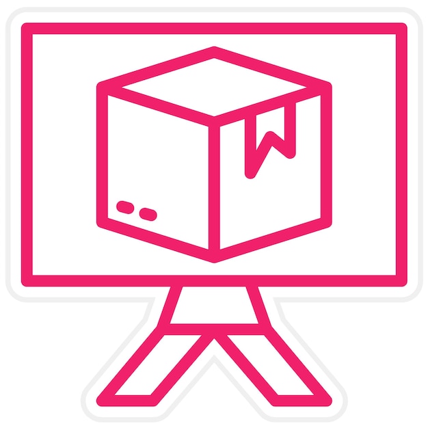un monitor de computadora con una caja rosa y blanca en él