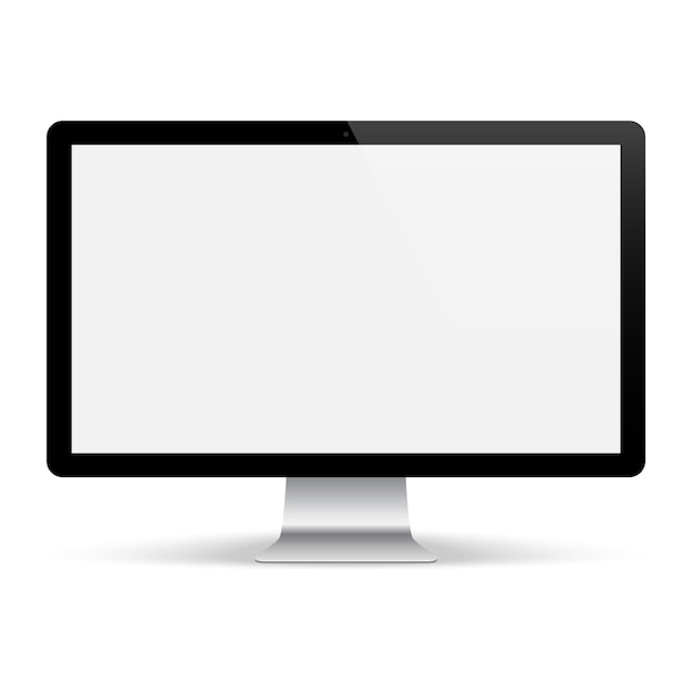 Monitor de computadora para el color negro de la unidad del sistema con pantalla en blanco aislada en blanco