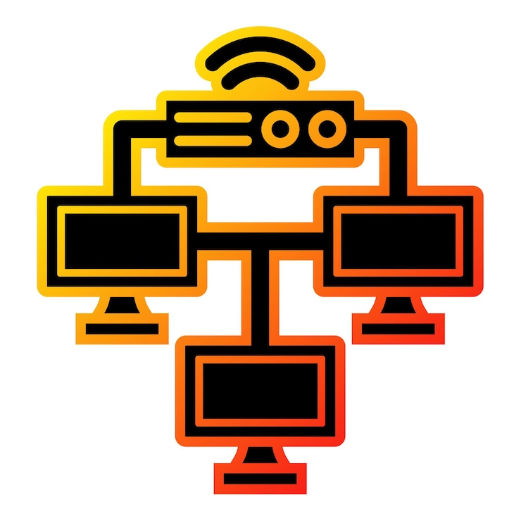 Vector un monitor de computadora con un diseño rojo y amarillo en él