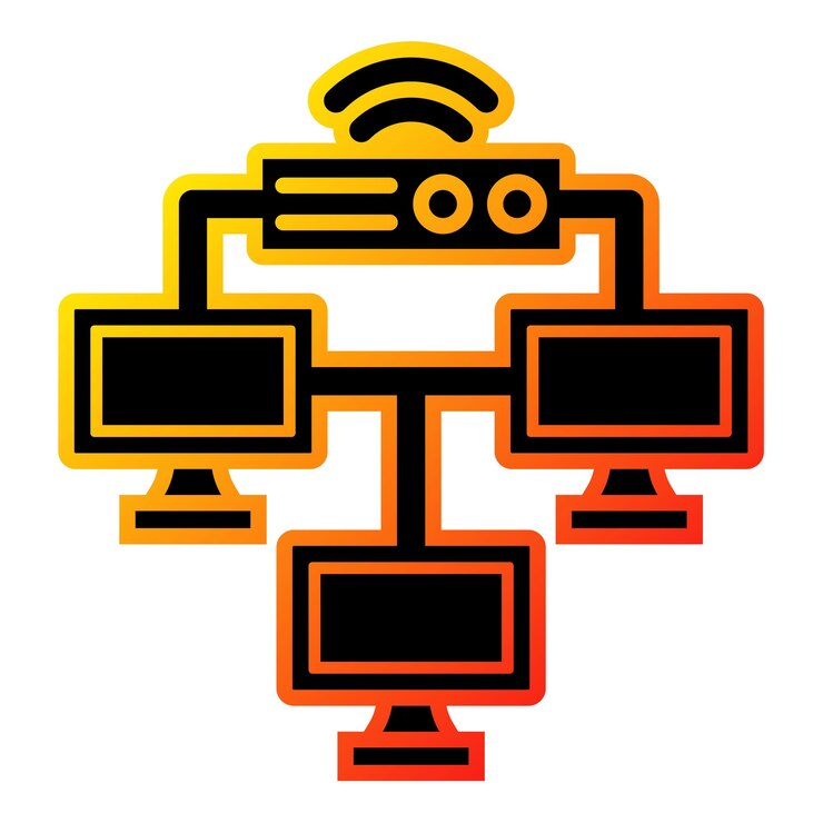 Vector un monitor de computadora con un diseño rojo y amarillo en él