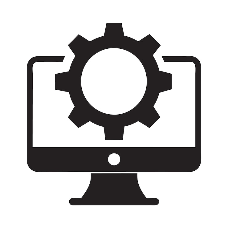 Vector un monitor de computadora con un engranaje en él que dice "quot el engrenaje"