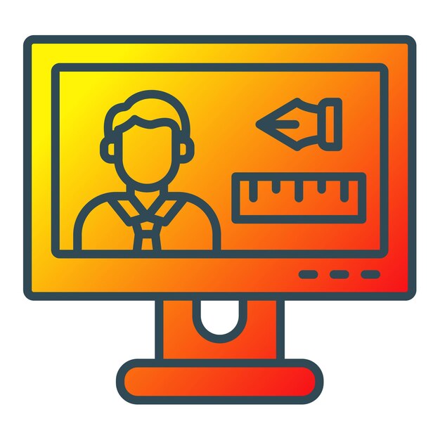 un monitor de computadora con un fondo amarillo y naranja con un hombre en una bata de laboratorio en él