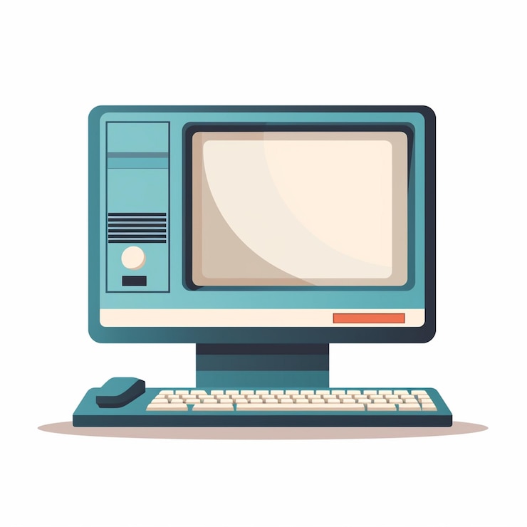 Vector un monitor de computadora con un fondo azul y una pantalla blanca que dice computadora