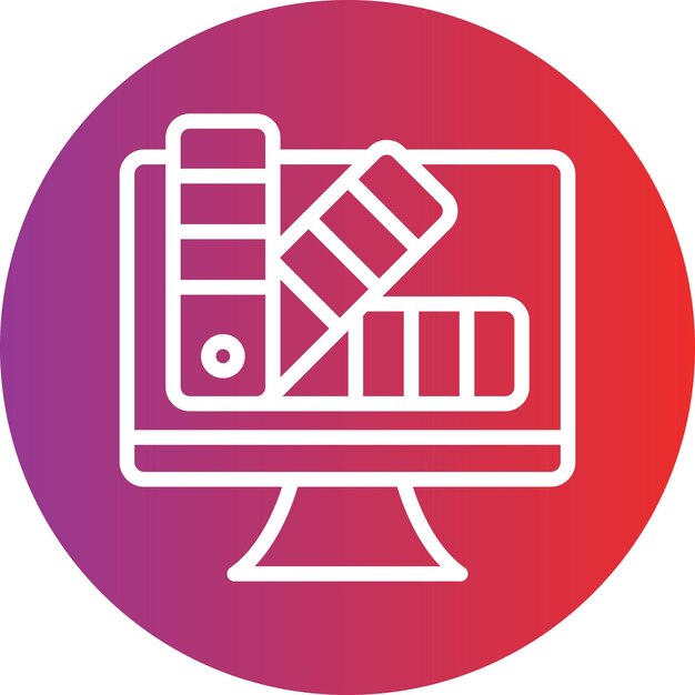 un monitor de computadora con un fondo rojo y púrpura con un diseño rojo y morado