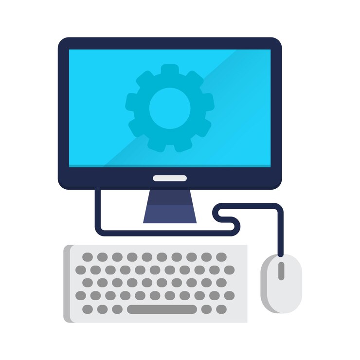 Vector un monitor de computadora con un ícono de engranaje