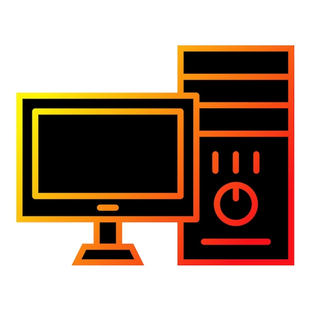 un monitor de computadora y una impresora se muestran con un rojo y amarillo y negro y naranja
