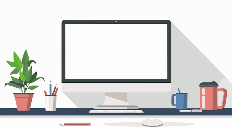 Vector monitor de computadora moderno con pantalla blanca en blanco aislada sobre un fondo blanco