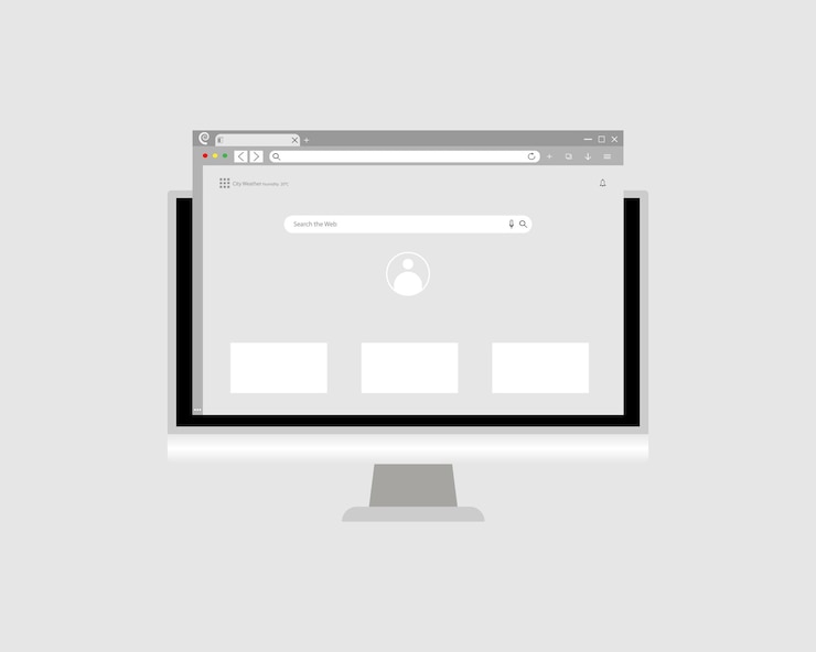 Vector un monitor de computadora con un navegador web abierto en la página predeterminada monitor de computadora de escritorio con navegador