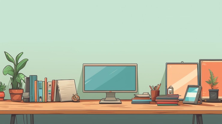 Vector un monitor de computadora con una pantalla en blanco en la mesa