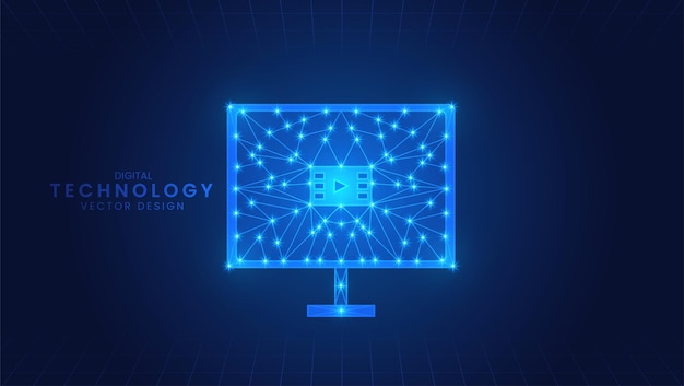 Monitor de computadora Polygon Creador de contenido de video Estilo de estructura alámbrica Low Poly