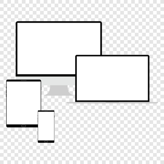 Monitor de computadora portátil vectorial realista y plantilla de teléfono móvil