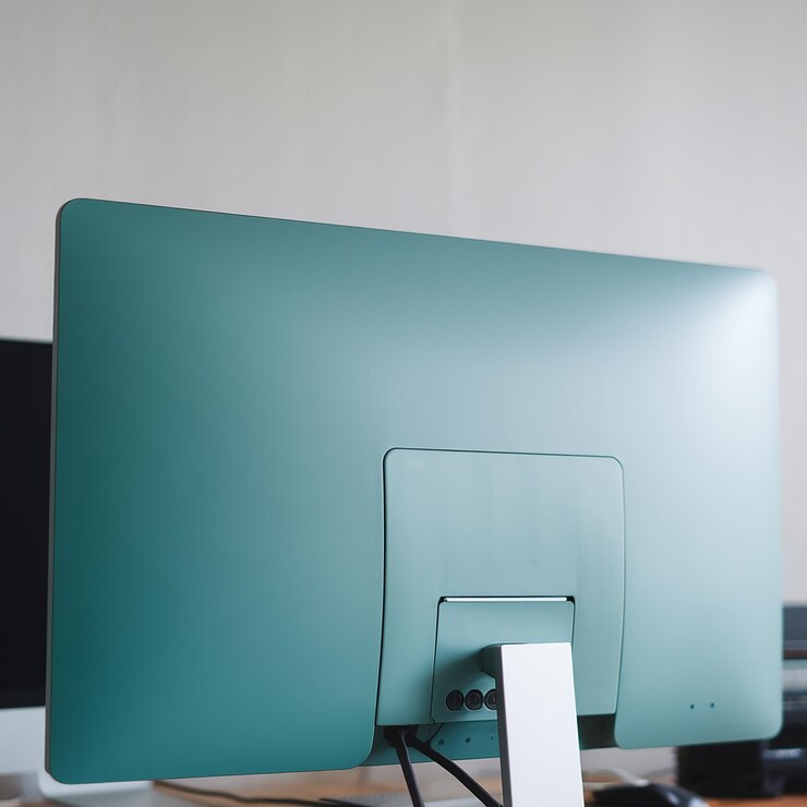 Vector un monitor de computadora predominantemente de color en una sombra de azul azulado
