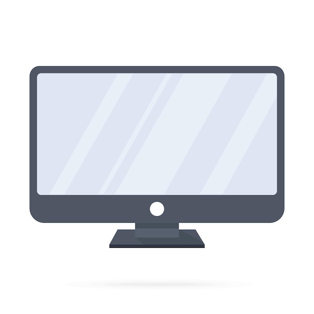 Monitor de computadora con reflejos de luz en la pantalla sobre fondo blanco Ilustración de diseño plano Gráficos vectoriales de stock
