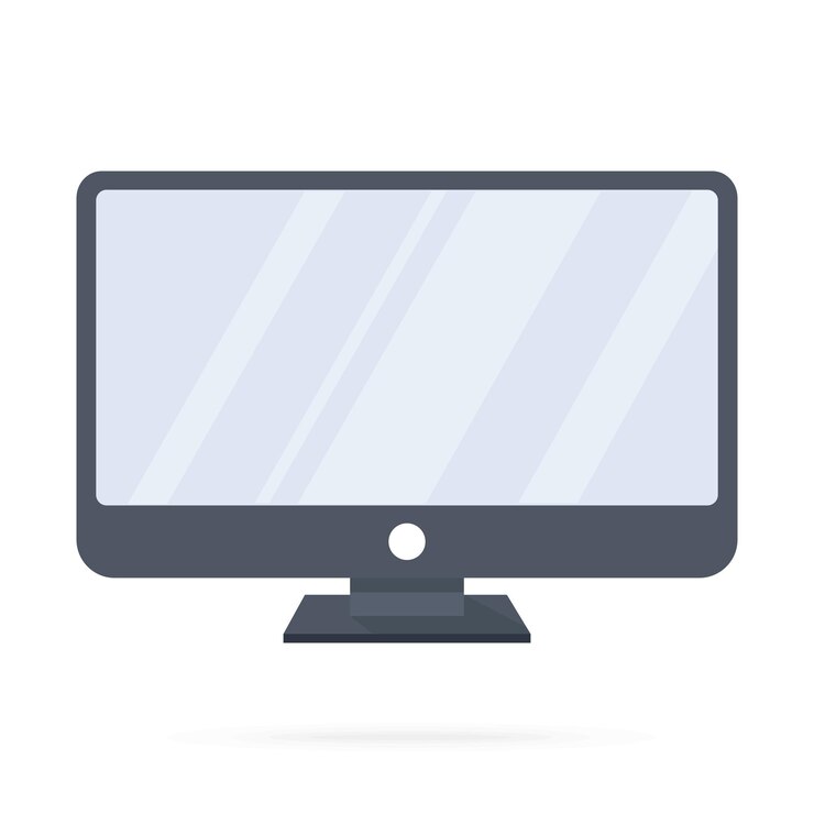 Vector monitor de computadora con reflejos de luz en la pantalla sobre fondo blanco ilustración de diseño plano gráficos vectoriales de stock