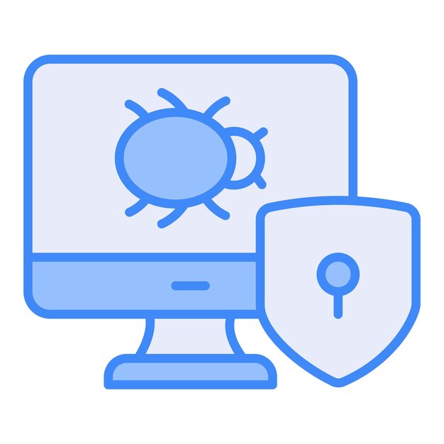 Monitor de errores dentro con escudo de protección y concepto de agujero de llave icono de protección contra virus