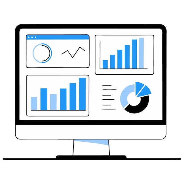 Monitor con gráficos, gráficos y formularios de datos para el análisis de datos crecimiento del negocio comercio electrónico en línea
