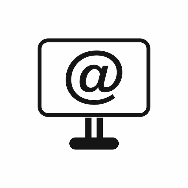 Monitor con icono de signo de correo electrónico en estilo simple sobre un fondo blanco