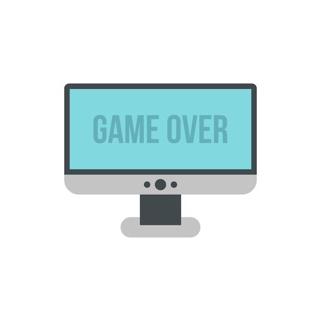 Monitor con juego de palabras sobre icono en estilo plano aislado sobre fondo blanco Ilustración de vector de símbolo de juego