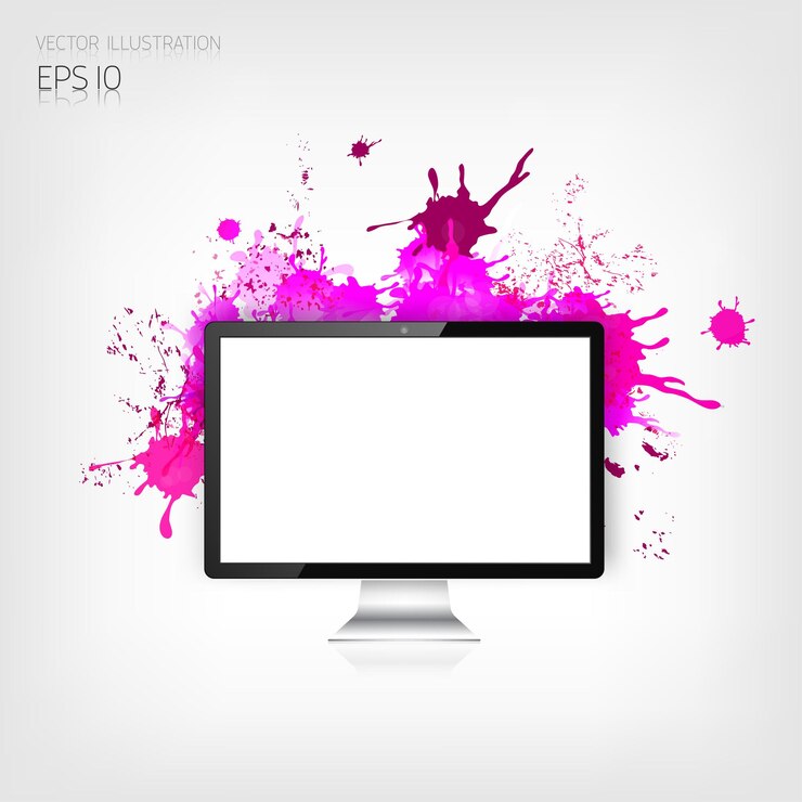 Vector monitor plano realista y detallado con manchas abstractas