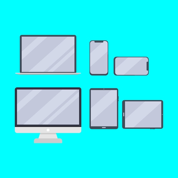 Vector monitor vectorial, computadora portátil, teléfono inteligente y tableta