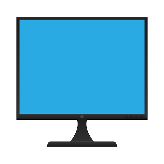 Monitore negro de 4 x 3 con pantalla azul Ilustración vectorial aislada sobre fondo blanco