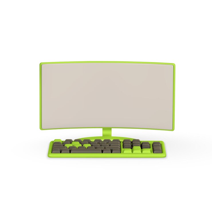 Vector monitoreo de computadora 3d realista y teclado en estilo de dibujos animados concepto de equipo de computadora vector