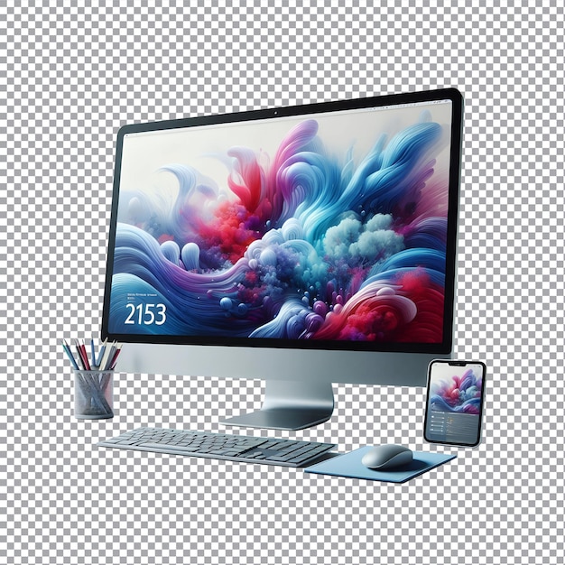 Monitoreo de computadora aislado sobre un fondo transparente