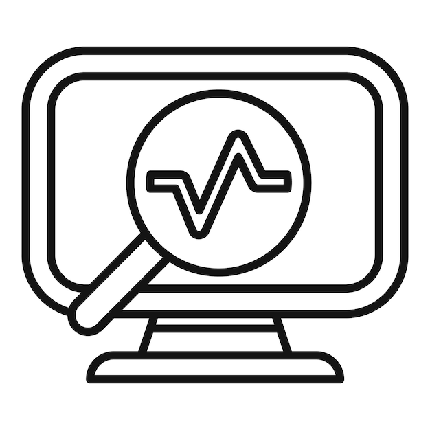 Monitoreo de computadora con icono de línea de lupa