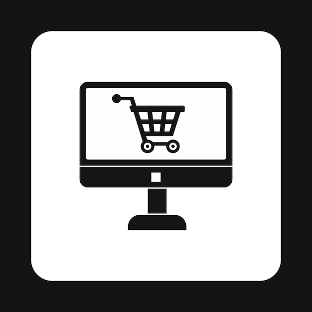 Monitoreo de computadora con icono de símbolo de carrito de compras en estilo simple en una ilustración vectorial de fondo blanco