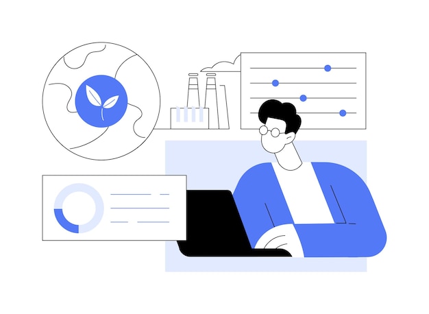 Monitoreo de ecosistemas concepto abstracto ilustración vectorial Ingeniero con controles portátiles condición del ecosistema ecología contaminación desastre mundial problema ambiental metáfora abstracta