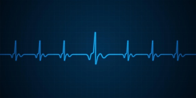 Monitoreo de ekg de emergencia Pulso de corazón de neón azul brillante Latido de corazón Electrocardiograma