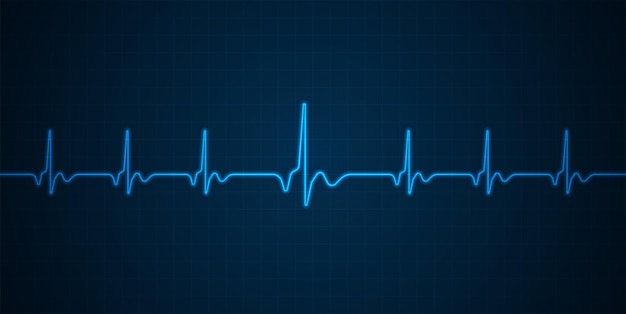 Vector monitoreo de ekg de emergencia pulso de corazón de neón azul brillante latido de corazón electrocardiograma