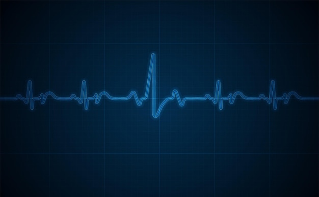 Monitoreo de ekg de emergencia Pulso de corazón de neón azul brillante Latido de corazón Electrocardiograma