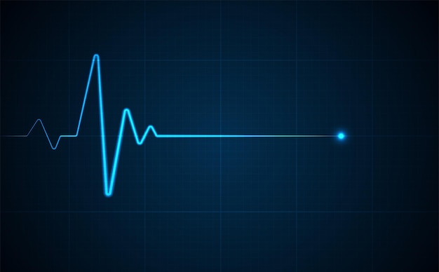 Vector monitoreo de electrocardiograma de emergencia. pulso de corazón de neón azul brillante. latido del corazón electrocardiograma