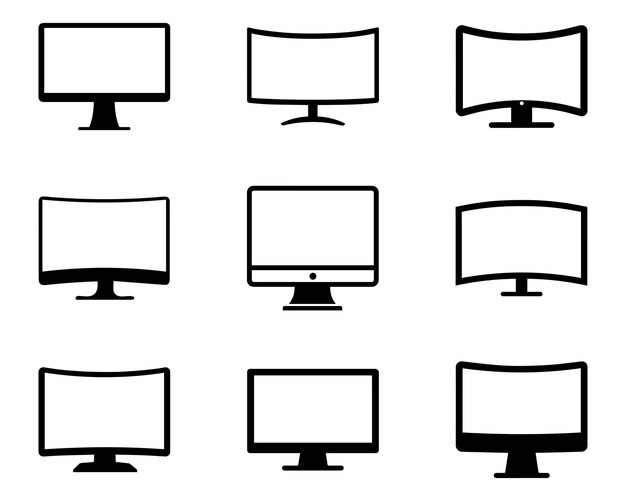 Monitoreo de pantalla curva con icono negro diseño de computadora electrónica