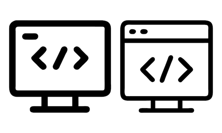 Vector los monitores de computadora que muestran los íconos de código establecen la ilustración vectorial