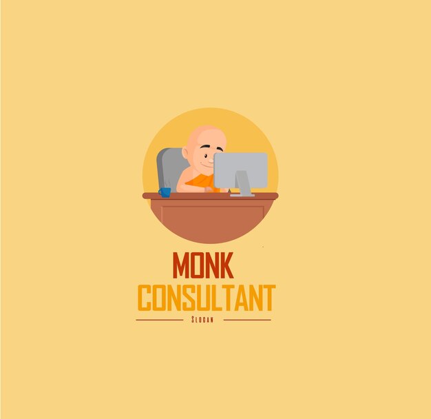 Monje consultor vector mascota logo plantilla