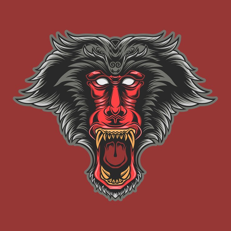Monkay Animal Babon aislado en rojo