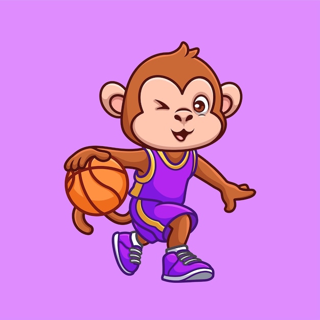 Monkey Cute Cartoon de baloncesto