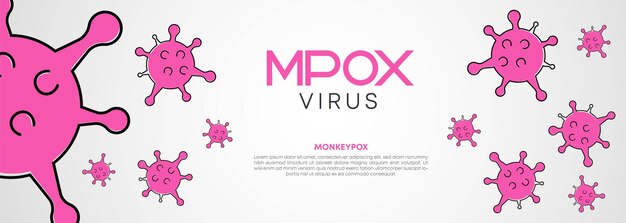 Monkeypox o mpox es un virus que infecta a los humanos a través de la transmisión de animales encabezado de banner web y cubierta de fondo para orthopoxvirus enfermedades zoonóticas infecciosas