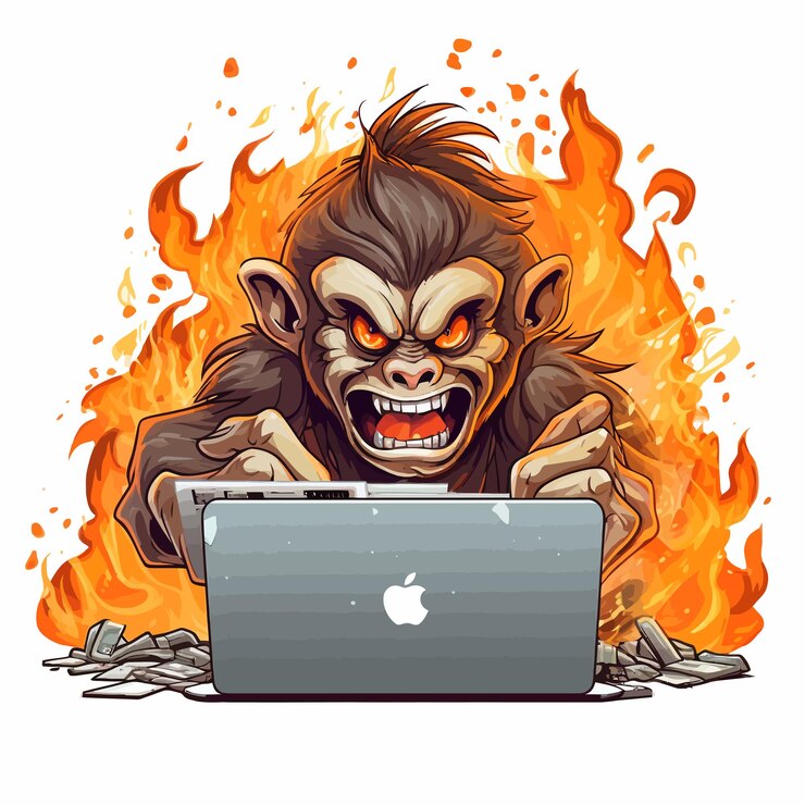 Vector un mono agresivo destruyendo la computadora